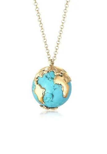 Elli Halskette Damen mit Anhäbger Weltkugel Howlith - Hochwertige Kette aus 925 Sterling Silber mit Türkiser Howlit, handgefertigt und anlaufgeschützt – das perfekte Schmuckstück für jeden Anlass und ein ideales Geschenk für besondere Momente.