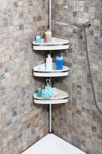 Bischof Duschregal, höhenverstellbar 135 - 260 cm - Ablagen für Dusche mit 3 extragroßen, wasserdurchlässigen Ablagen und stabilen Teleskopsystem. Ideal für optimalen Stauraum und Ordnung im Bad.