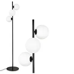 Hofstein Stehlampe aus Metall/Glas in Schwarz/Weiß - Elegante 3-flammige Stehlampe für den Innenbereich, mit stilvollen Glasschirmen und Fußschalter. Ideal für stimmungsvolle Beleuchtung in jedem Raum.