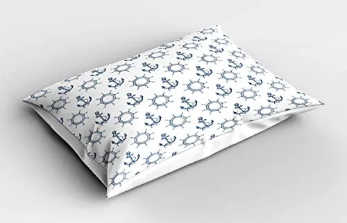 ABAKUHAUS Anker Kissenbezug, Retro maritimes Design, Dekorativer Standard King Size Gedruckter Kissenbezug, 80 x 40 cm, Marineblau und Weiß