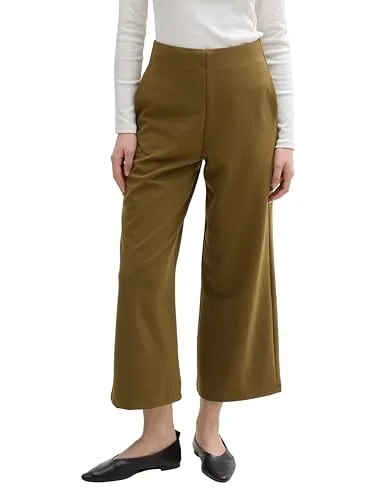 TOM TAILOR Denim Damen Culotte High Waist Hose in Golden Olive Green - Damen-Hosen mit elastischem Bund und praktischen Eingrifftaschen, ideal für einen lässigen Look und hohen Tragekomfort.