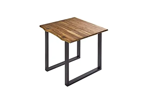 SAM Esstisch Esra 80 x 80 cm, Akazienholz massiv, cognacfarben, Baumkantentisch mit Metallgestell in schwarz, Esszimmertisch mit Baumkantenplatte 26 mm, echte Baumkante