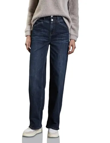 STREET ONE Wide Leg Jeans - Trendige Wide Leg Jeans im Loose Fit, High Waist und dunkelblauer Waschung. Bequemer Baumwollmix mit Stretch für optimalen Tragekomfort.