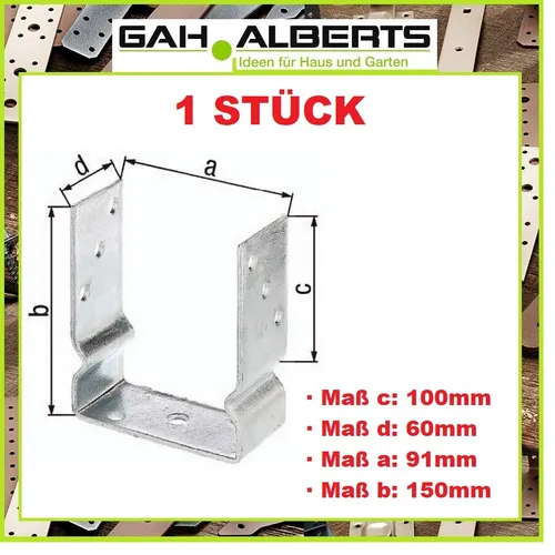 Alberts 217624 U-Pfostenträger - feuerverzinkt, lichte Breite 91 mm, ideal zum Aufschrauben oder Einbetonieren für stabile Zaunlösungen