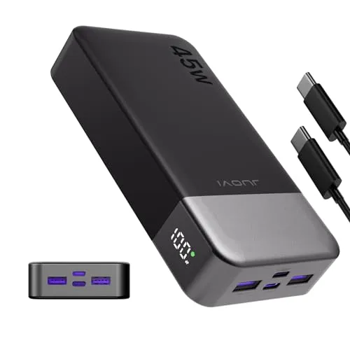 JUOVI Power Bank, Powerbank 20000mah 45W Externe Handyakkus Schnellladung | PD3.0 QC4.0 USB-C Schnelles Laden 4-Port, Große Akkupack Ladegerät tragbar für iPhone 17 16 15 Pro Samsung S26 S25 iPad etc