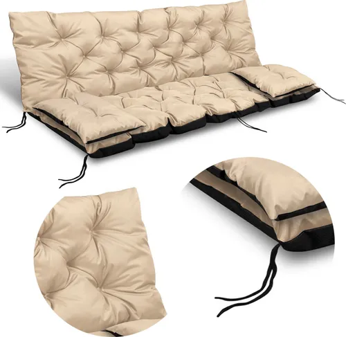 Kissen für Hollywoodschaukel 180x60x50 Sitzkissen Bankkissen Gartenkissen Bankauflage für Gartenbank Bodenkissen 2 x Seitenkissen Kissen für Hollywoodschaukel Outdoor / Indoor Beige