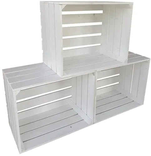 3er Set Holzkiste Groß Aus Holz - massive Weinkisten Vintage 50 x 40 x 30 cm - Holzbox Für Aufbewahrung, Holzregal - Robuste Obstkisten & Apfelkisten - Deko Kiste Für Küche, Wohnzimmer - Kiste Weiß