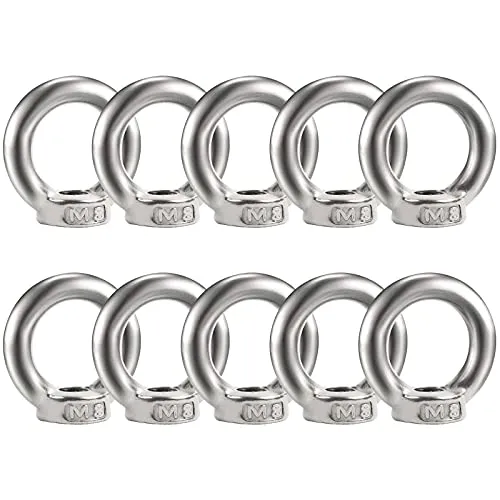 Bolatus 10 Stück Ringmutter M8 Augenmutter 304 Edelstahl Gewinde Ösenmutter Ringmuttern Augenmuttern Hardware Ringösen zum Heben von Zubehör Augenmutter