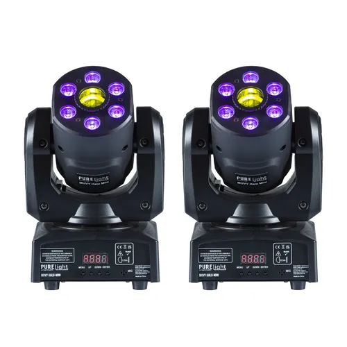 PURElight MUVY Halo mini Duo - Set - Fernbedienungen für das kompakte 2-in-1 Lichtgerät, das leistungsstarkes Spotlight und Washlight vereint. Ideal für beeindruckende Lichtshows mit DMX-Steuerung und vielseitigen Effekten.