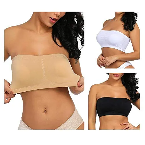 Boolavard Nahtloser elastischer Bandeau-BH für Damen, 3er-Set, Schwarz, Weiß und Beige (DE/NL/SE/PL, Numerisch, 42, Regular, Regular, Multicolor)