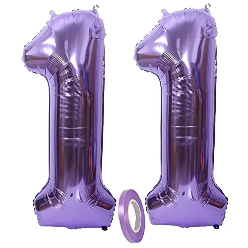 Folienballon Zahl Deko Lila 11, XXL 100cm Riesen Nummer Aufblasbar Helium Ballon Violet Figuren Zahlen Luftballons für 11. Jahre Kinder Mädchen Junge Jungs Jungen Geburtstag Jubiläum Party Dekoration