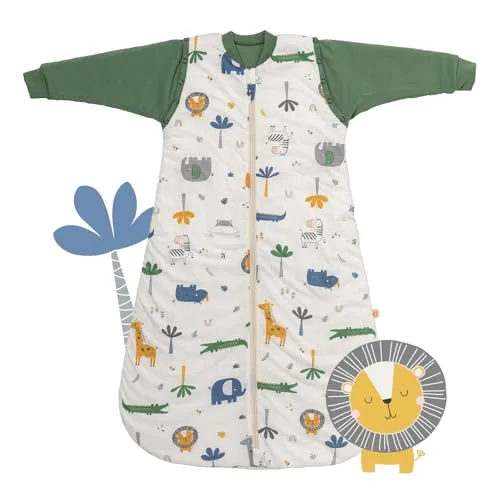 Schlummersack Baby Schlafsack Neugeboren 56 cm Dschungel - Ganzjahres Babyschlafsack mit abnehmbaren Ärmeln, ideal für Raumtemperaturen von 15 bis 21 Grad. Atmungsaktiv und bequem für maximale Bewegungsfreiheit.