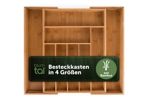 Blumtal Besteckkasten aus Bambus - Verstellbarer Küchen Organizer - Besteckeinsätze: Größenverstellbar für Schubladen 33,7-50 cm, ideal für lange Bestecke. Langlebig und robust aus Bambus, perfekt für Küche, Büro oder Bad.
