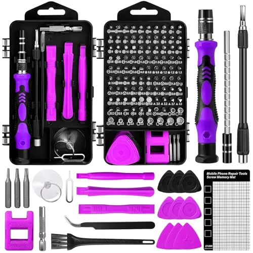 Zeawavsl Feinmechaniker Schraubendreher Werkzeug Set, 122 in 1 Mit kleiner Bürste, Handy Reparatur Werkzeug Set für Smartphones, IPhones, Tablets, Laptops, Kameras, Brillen (Purple)
