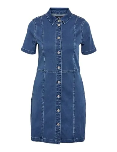 NOISY MAY NMNISA S/S Slim Denim Dress VI526BL NOOS - Damen Kurzkleid - Freizeitkleider für Damen, figurbetonendes Design mit klassischem Hemdkragen und praktischen Taschen, ideal für lässige Anlässe.