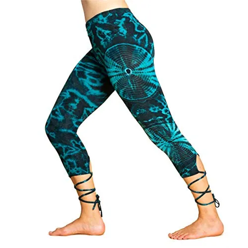 PANASIAM ¾ Leggings lace-up CS03 Blue, S - Handgenähte Damenleggings aus 95% Viskose für maximalen Tragekomfort. Atmungsaktiv und ideal für Yoga, Freizeit oder Zuhause. Fair produziert in Thailand.