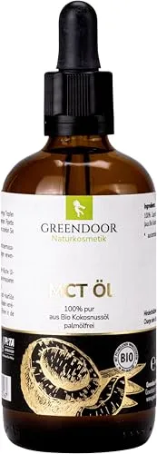 GREENDOOR Bio MCT Öl mit Pipette 100ml, vegane pure natürliche Gesichtspflege, Pflege Dekolleté, Haarpflege, reine Naturkosmetik aus Bio Kokosnüssen, ohne Silikon Parabene