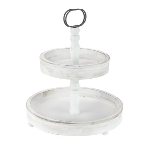 Melko Etagere Servierplatte 2-stöckig aus Holz - Etageren im Shabby Chic Design, ideal für das stilvolle Servieren von Snacks und Törtchen. Mit zwei Ebenen und einem imposanten Holzelement ist sie ein echter Blickfang!