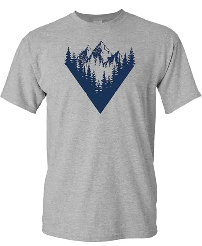 Baddery Wander Tshirt : Waldgipfel - Kletter T-Shirt Herren Damen Frauen Männer - Geschenk für Wanderfreunde - Bergsteiger Ausrüstung - Wald Natur Berge (Heather Grey L)