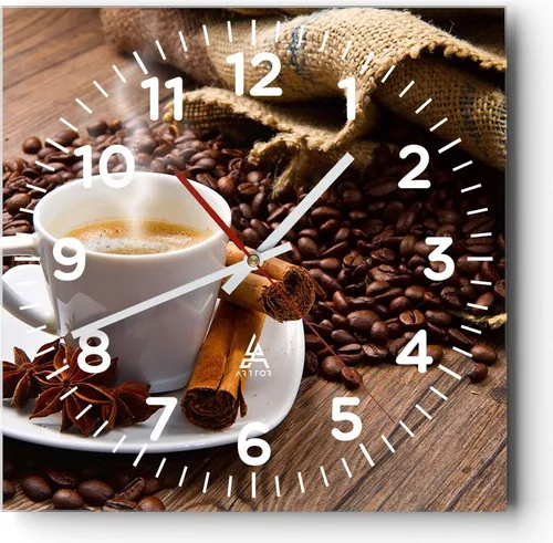 Wanduhr - Quadrat - Glasuhr - Kaffee schwarz Frühstück Schokolade - 40x40cm - Schleichendes Uhrwerk - Lautlos - zum Aufhängen bereit - Dekoration Modern - Wanddekoration aus Glas - C4AC40x40-2152