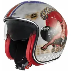 Premier Vintage Pin Up Jethelm Silber XS für Männer - Motorradhelm aus Tri-Composite-Mix für optimale Sicherheit, mit integrierter Sonnenblende und stilvollem Vintage-Design.
