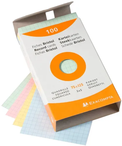 Exacompta 13271E Karteikarten 100Stück kariert 75x125mm in Faltschachtel mehrfar