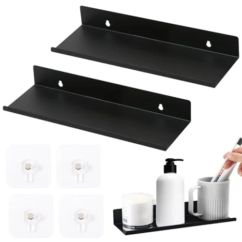 DHSWNNG 2 Stück Kleines Wandregal, Selbstklebend Bilderleiste Schwarz Wandboard Schweberegal Ohne Bohren Bücherregal Wand für Küche Wohnzimmer Büro Zuhause (20x8.5x5cm)