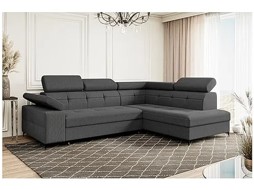 MEBLINI Schlafcouch mit Bettkasten - Ecksofa mit Schlaffunktion - Sofa mit Relaxfunktion - Couch L-Form - Eckcouch - Wohnlandschaft - Bergamo - 274x203x83cm Rechts - Grau Samt Modesto