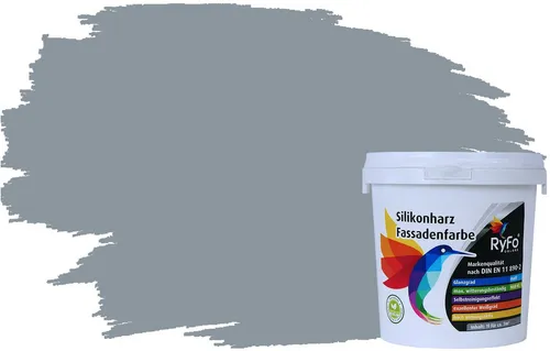 RyFo Colors Fassadenfarbe Silikonharz Fassadenfarbe Silbergrau 1l, 1 L ca. 6 m², Wasserabweisend, diffusionsfähig, schützt vor Schmutz, Algen, Pilzen