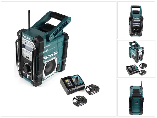 Makita DMR 112 Baustellenradio mit Bluetooth und 2 Akkus - Robustes Baustellenradio mit DAB+ und FM, ideal für den Einsatz auf Baustellen. Inklusive 2x 5,0Ah Akkus und Schnellladegerät für flexible Nutzung.