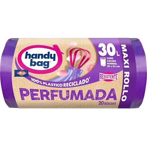 Handy Bag Duftende Müllbeutel – Müllbeutel für die Küche, robust und auslaufsicher, mit selbstschließendem und dreischichtigem Band, 100% recycelter Kunststoff, 30 l, Maxi Rollo, 20 Beutel