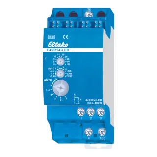 Eltako F4SR14-LED Stromstoß Schaltrelais mit 4 Kanälen - RS485 Stromstoß-Schaltrelais mit 4 Kanälen, ideal für effiziente Lichtsteuerung und hohe Flexibilität dank DX-Technologie und potenzialgetrennten Schaltern.