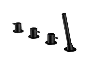 Steinberg Serie 100 4-Loch Wannenrandarmatur 100.2480 S - Elegante Badarmatur in schwarz matt, bietet einen praktischen Umsteller für ein modernes Badeerlebnis.