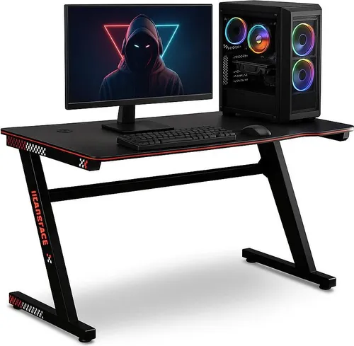Gaming Tisch Schreibtisch mit Headset Halterung - Computertisch mit 120cm x 60cm großer Tischplatte, ergonomischer Höhe und praktischem Kabelmanagement für ein optimales Gaming-Erlebnis.