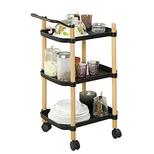 SoBuy SVW06-SCH Servierwagen mit 3 Ablagen - Praktischer Küchenwagen in Schwarz - Mit 3 Ablageflächen bietet dieser stabile Servierwagen optimalen Stauraum für Ihre Küchenutensilien. Die 4 flexiblen Rollen ermöglichen müheloses Bewegen, während das robuste Gestell bis zu 30 kg trägt.