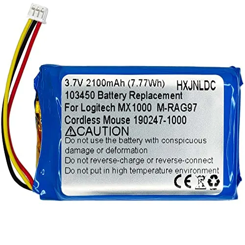 DC 3,7 V 2100 mAh Wiederaufladbarer Lithium-Akku Ersatz für Logitech MX1000 MX-1000 M-RAG97 Wireless Bluetooth Maus 190247-1000, 190247-B000, L-LB2, NTA2253