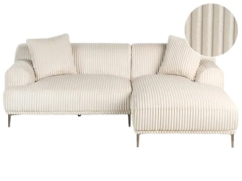 BELIANI Ecksofa Cremeweiß Cord Linksseitig 3-Sitzer in gold von Beliani