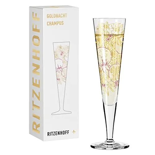 RITZENHOFF 1071031 Champagnerglas 200 ml - Serie Goldnacht Nr. 31 - Orchideen-Motiv mit Echt-Gold - Made in Germany
