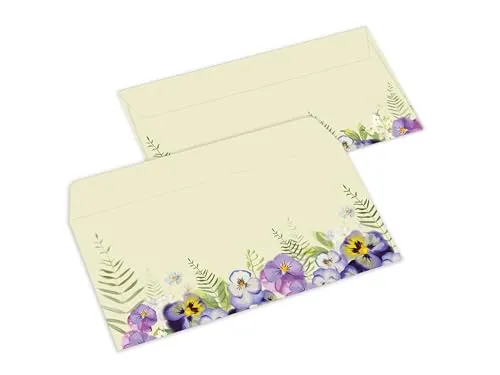 Briefumschläge DIN Lang Motiv Natur Veilchen Blumen pastell Umschlag Kuvert für Brief Geld Gutschein Geschenk Post 20