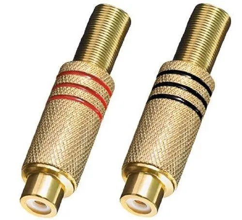 BestPlug 2 Stück Audio Cinch Buchse Kupplung weiblich Lötversion, vergoldete Metallausführung