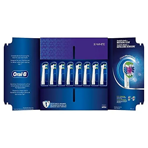 Oral-B Aufsteckbürsten 3D White 8er FFU CleanMaximizer - Ersatzzahnbürsten & Ersatzdüsen mit CleanMaximizer-Technologie, die den optimalen Wechselzeitpunkt signalisiert und für bis zu 100% bessere Reinigung sorgt.