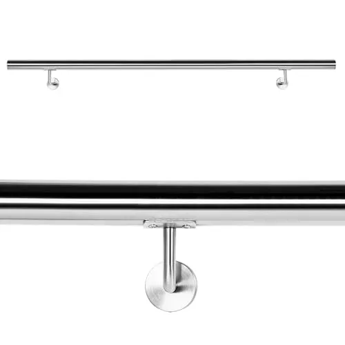 Handlaufset Wandhalter 160cm aus Edelstahl V2A - Handläufe für Treppen – Eleganter Handlauf aus gebürstetem V2A-Edelstahl, bietet sicheren Halt mit 42mm Durchmesser und ist einfach zu montieren.
