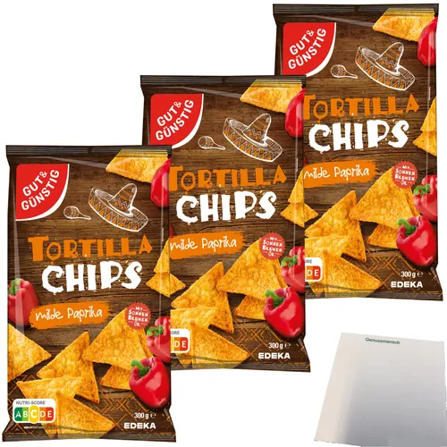 Gut&Günstig Tortillachips Mais-Chips mit Paprikageschmack 3x300g Packung usy