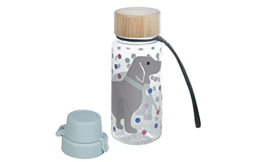 Kindsgut Trinkflasche aus Tritan mit Bambusdeckel und Silikonlasche, 400 ml, hochwertige Qualität und bruchsicher, dezente Farben und schönes Design, Dackel