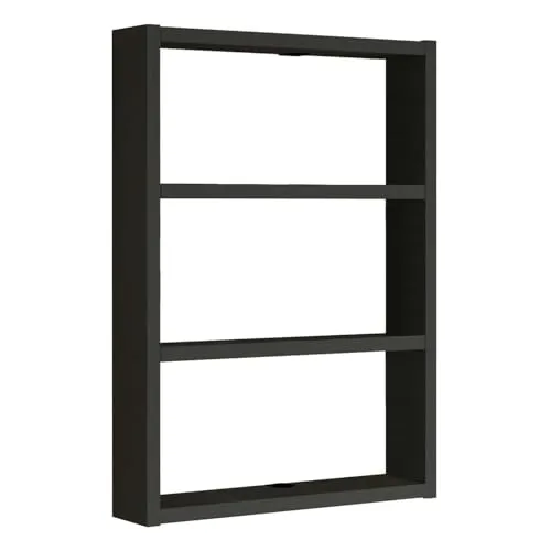 HowHomely Hängeregal Küche Holz Schwarz - Stilvolles Schweberegal 60x43x9 cm - Schweberegale für funktionale Organisation – Mit 3 geräumigen Etagen zur stilvollen Aufbewahrung in Küche, Wohnzimmer oder Schlafzimmer. Robuste Verarbeitung für Langlebigkeit und einfache Montage.