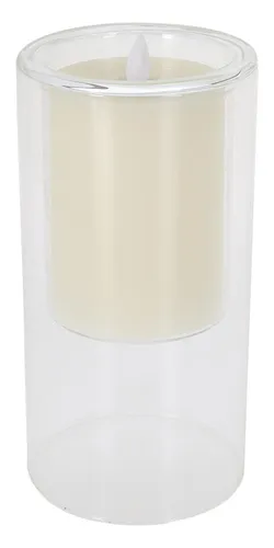 svíka LED pr.10x20cm, blikající plamen, ve skle, IVORY