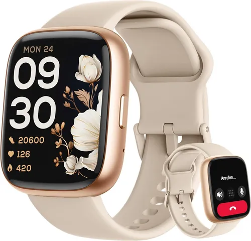 LODIMEKE Smartwatch mit Alexa – 1.83 Zoll Fitnessuhr in Beige, 100+ Sportmodi