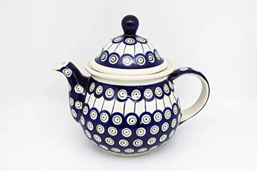 Original Bunzlauer Keramik Kaffeekanne 1,7L im Dekor 8 in blau von Bunzlauer Keramik