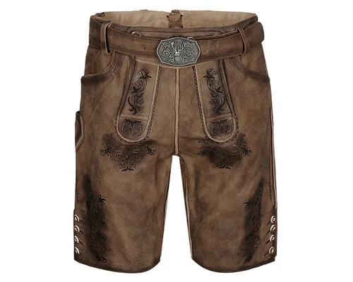 Maddox Herren Lederhose ALTREI Hellbraun 56 - Trachtenlederhose aus 100% Wildbockleder, hochwertig und bequem, ideal für festliche Anlässe und traditionelle Veranstaltungen.