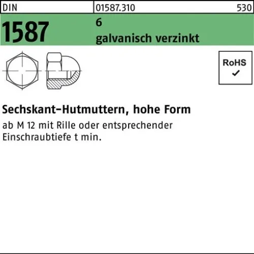 25er PACK(Stk)  001587061000160000 Sechskanthutmutter DIN 1587 M 16 6 galvanisch
